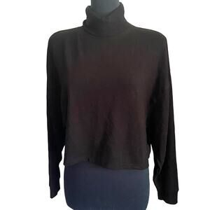 Mono b Women's Black Knit Crop Turtleneck Pullover Long Sleeves Size Medium